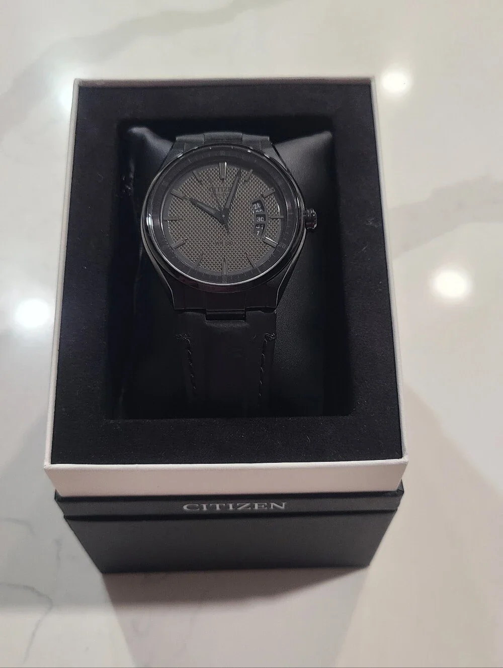 EUC ECO-DRIVE CITIZEN WEEKENDER WATCH BLACK LEATHER STRAP AW1135-19E